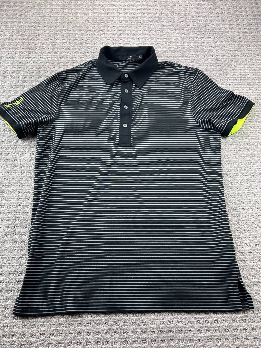 RLX Ralph Lauren Golf Shirt Men Large L Black Gray Striped Neon Green Activewear